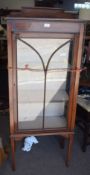 Edwardian inlaid mahogany display cabinet with glazed front and sides and fitted shelving, 60cm wide