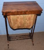 Early 19th Century rosewood sewing table, having a pull out fabric holder under a plain