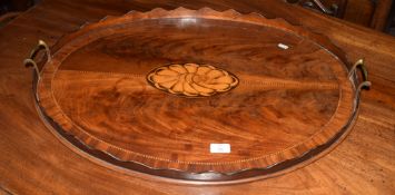 Edwardian inlaid oval tray, 65cm wide