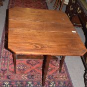 19th century mahogany Sutherland table, drop flaps with canted corners and splayed supports, 68cm