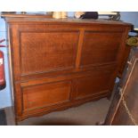 Large oak folio or library cabinet of rectangular form, panelled drop front and lifting lid