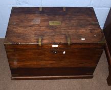 19th century brass bound polished oak silver chest, the lid inset with name plate inscribed "H