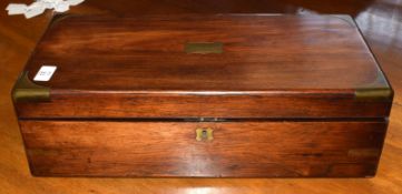 19th century mahogany writing slope, brass bound corners, central brass name plate inscribed "P