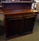 19th century mahogany chiffonier, the pediment with shelf supported by ring turned columns, full