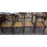 Set of four Regency period brass inlaid cane seated dining chairs