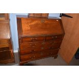 George III mahogany bureau, fitted interior and five drawers below on bracket feet, 1.06m wide