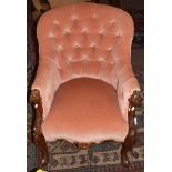 19th century mahogany armchair upholstered in pink button back