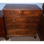 19th century mahogany chest of five drawers on bracket feet, 95cm wide