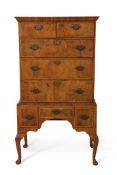 18th century and later walnut chest on stand, upper section with two short and three full width