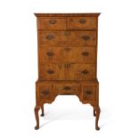 18th century and later walnut chest on stand, upper section with two short and three full width