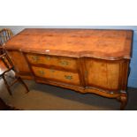 Reproduction mahogany sideboard, cross banded top over two central frieze drawers, flanked on either