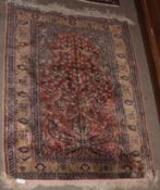 Small Caucasian rug, multi-gull border, central tree of life design with birds etc, mainly puce