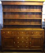 18th century and later oak dresser, plate rack back over base fitted with six drawers and two