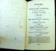 WILLIAM COWPER: POEMS, ed John Johnson, London for F C & J Rivington et al, 1853, vol 3 (of 3 only),