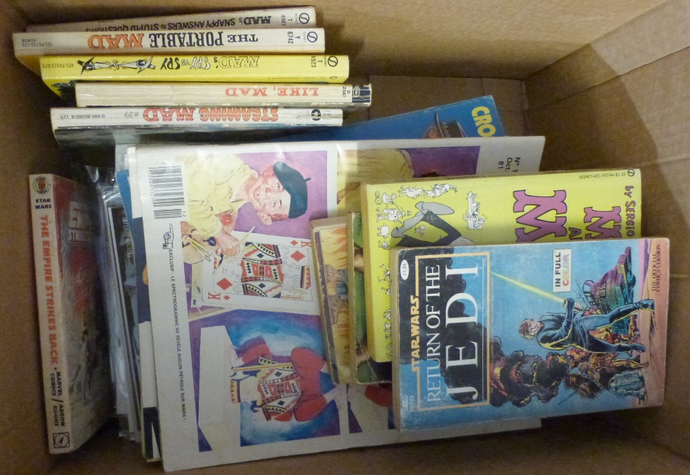BOX: 14 MAD COMICS and 9 paperbacks + 11 assorted Star Wars comics + a few modern Marvel and DC - Image 4 of 4