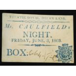 Theatre Royal Drury Lane box ticket for Mr Caulfield's night, Friday June 3, 1803