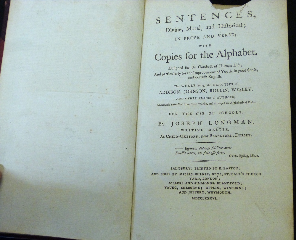 JOSEPH LONGMAN: SENTENCES DIVINE MORAL AND HISTORICAL IN PROSE AND VERSE WITH COPIES FOR THE