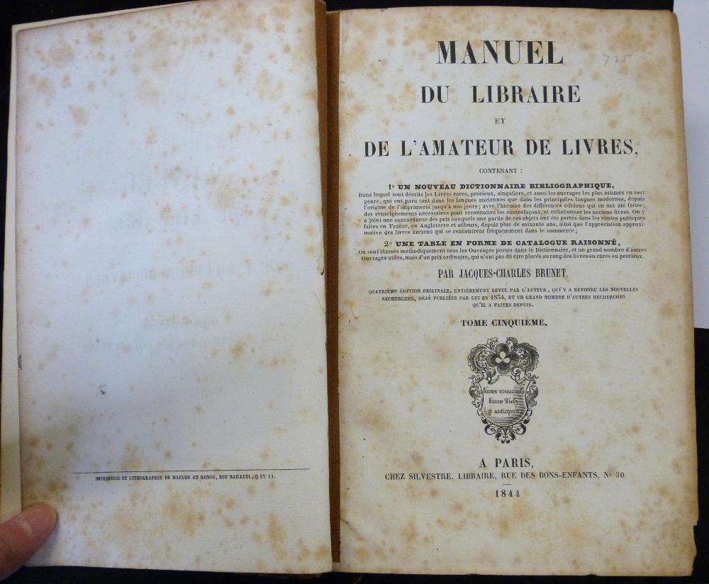 JACQUES-CHARLES BRUNET: MANUEL DU LIBRAIRE ET DE L'AMATEUR DE LIVRES, Paris, Chez Silvestre, 1842, - Image 3 of 4