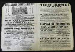 Programme poster for Royal Surrey Zoological Gardens 1848, wood engraved vignette at top, approx 335