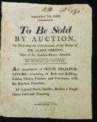 Printed sale notice Sept 7th 1809 "To be sold by auction on Thurs 14th instant at the house of Mr