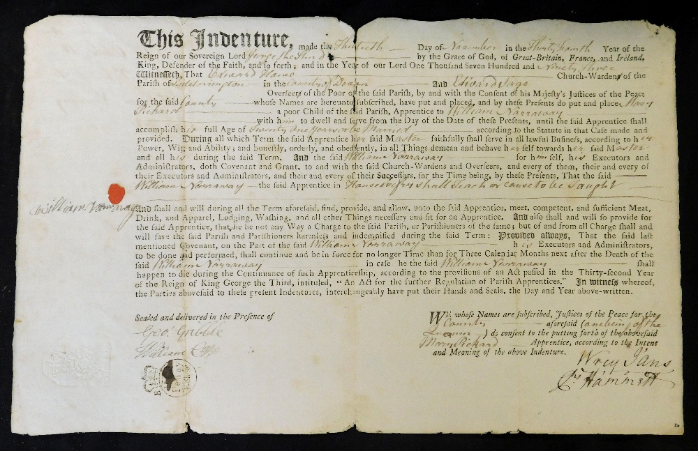 Printed and manuscript parish apprentice indenture Little Torrington, Devon "keeping down the cost - Image 2 of 2