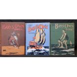 THE BOYS OWN ANNUAL, 1915-16, 1919-20, 1920-21, vols 38, 42-43, 1st work; 11 plates as list