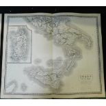 W & A K JOHNSTON: ITALY, SOUTH PART - NORTH PART, 2 engraved outline coloured maps, circa 1844,