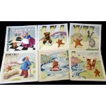 ANON: THE GINGER BREAD MAN, 6 items of original watercolour artwork on card, probably 1940s,