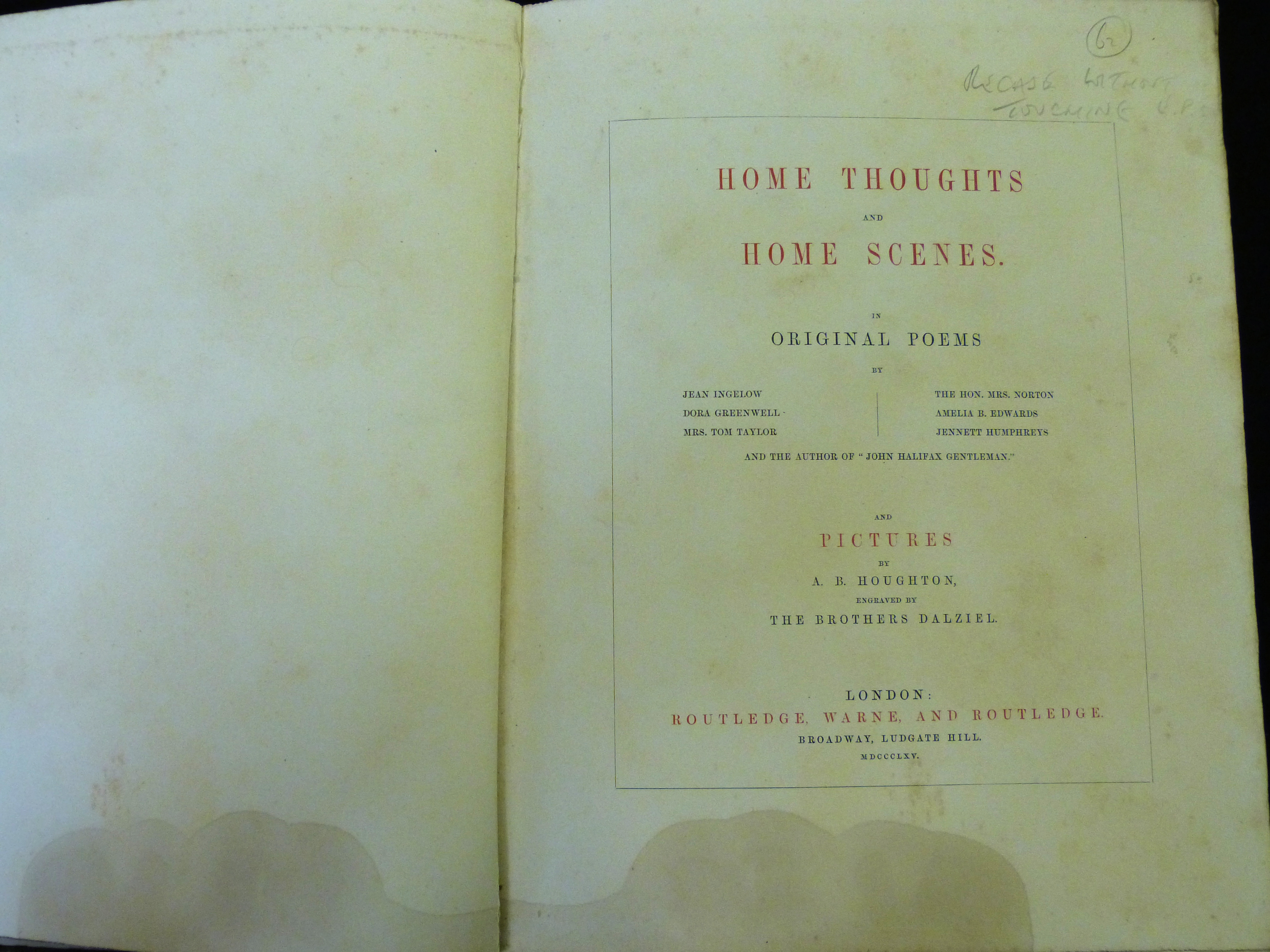 JEAN INGELOW AND OTHERS: HOME THOUGHTS AND HOME SCENES IN ORIGINAL POEMS, ill A B Houghton,