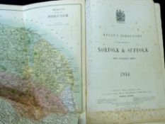 KELLY'S DIRECTORY OF NORFOLK AND SUFFOLK 1916, with maps, original blind stamped cloth gilt soiled