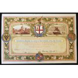 Victorian chromolitho ticket for a reception by the Corporation of the City of London of His