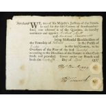 Printed and manuscript appointment of Overseers of the Poor Holliwell [near Whitley Bay] 1787,