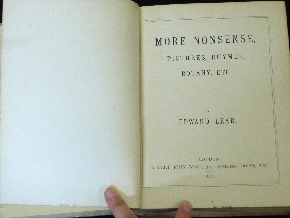 EDWARD LEAR: MORE NONSENSE, PICTURES, RHYMES, BOTANY ETC, London, Robert John Bush, 1872 [1874], 1st - Image 2 of 5