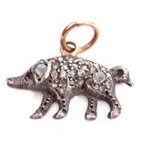 Victorian diamond set "pig" pendant, the naturalistic design pig with small ruby eye and decorated