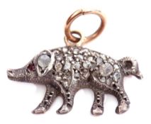 Victorian diamond set "pig" pendant, the naturalistic design pig with small ruby eye and decorated