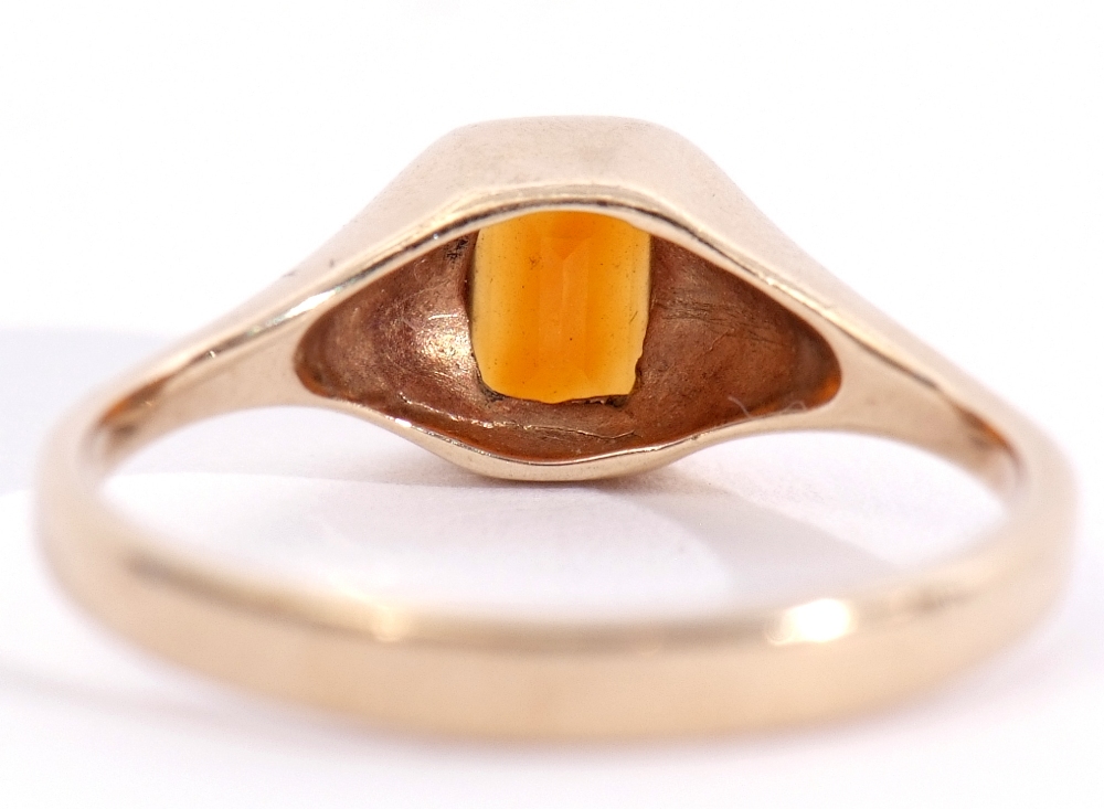 9ct gold citrine ring, the emerald cut dark citrine in a rub-over square profile shank, London, - Image 3 of 8