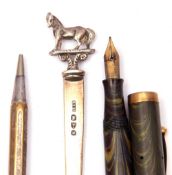 Mixed Lot: hallmarked silver paper knife with a cast horse finial, Chester 1896, maker's mark for