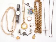 Mixed Lot: costume jewellery to include chains, necklaces, brooch, Seiko quartz wrist watch etc