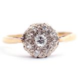 Diamond cluster ring, the circular panel centring a brilliant cut diamond, 0.10ct approx, within a