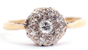 Diamond cluster ring, the circular panel centring a brilliant cut diamond, 0.10ct approx, within a