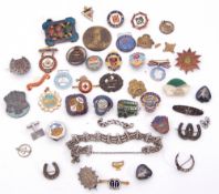 Mixed Lot: to include five Victorian silver badges, two silver and enamel badges together with a