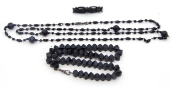 Mixed Lot: vintage jet flapper style faceted bead necklace with another faceted jet bead necklace,