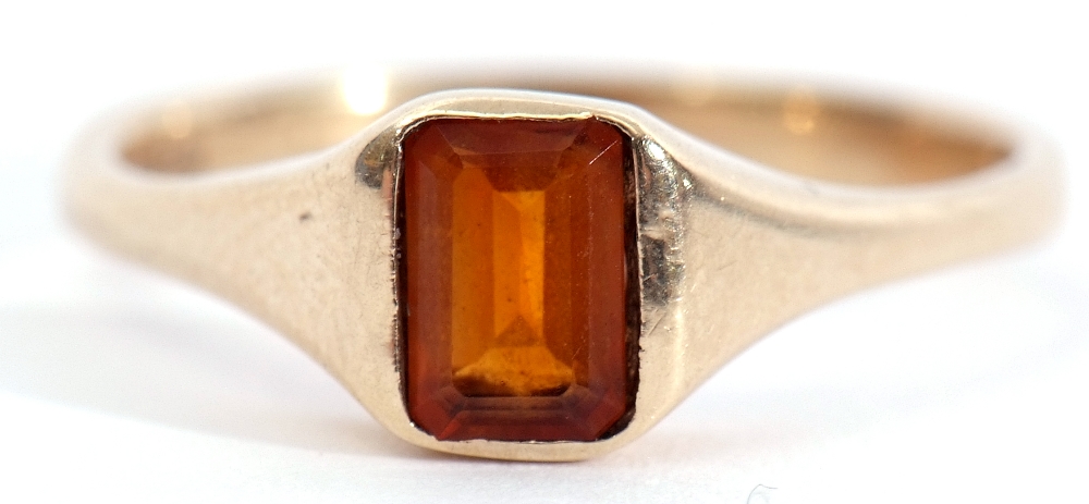 9ct gold citrine ring, the emerald cut dark citrine in a rub-over square profile shank, London, - Image 8 of 8