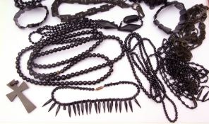 Mixed Lot: quantity of mainly vintage jet jewellery to include fringed necklace, cross pendant,
