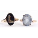 Mixed Lot: modern 9ct gold and faceted blue stone dress ring, together with a 9ct stamped ring