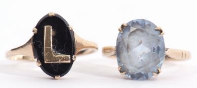 Mixed Lot: modern 9ct gold and faceted blue stone dress ring, together with a 9ct stamped ring