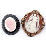 Mixed Lot: Victorian carved shell cameo depicting an angel and cherub in an ornate frame, 55 x 45mm,