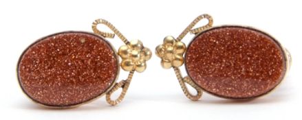 Pair of vintage Van Dell gold filled and sandstone earrings, screw fittings, stamped 1/20 12 K.G/F