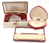 Mixed Lot: jewel box to include costume buckle, bracelets etc, together with two cased simulated