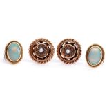 Mixed Lot: pair of 9ct gold and seed pearl circular earrings, with rope twist borders, post